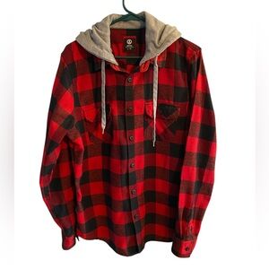 Amnesia Buffalo Plaid Flannel shirt with hood L
